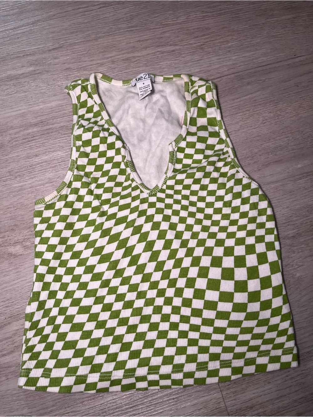 Rue21 Green and White Checkerboard Knit Tank Small